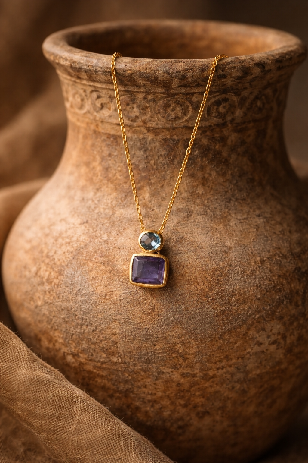 Collier ÉCLAT-DUO — Améthyste & Topaze Bleu