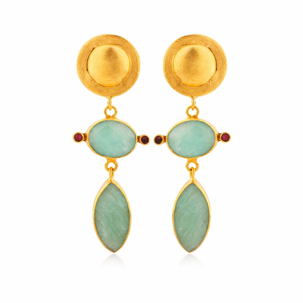 Boucles d’oreilles AURELIA – Amazonite et Grenats