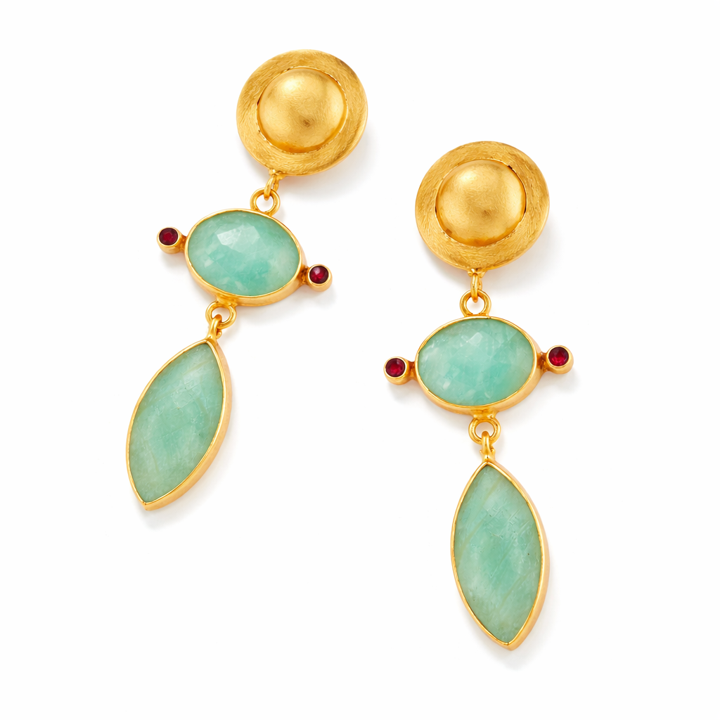 Boucles d’oreilles AURELIA – Amazonite et Grenats