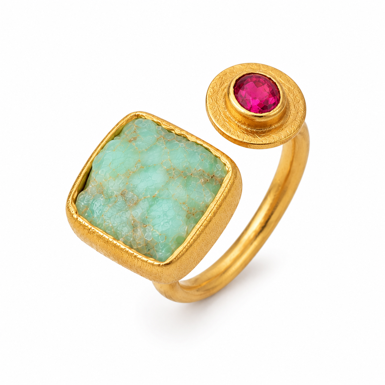 Bague Éclipse - Crisoprase & Tourmaline rose