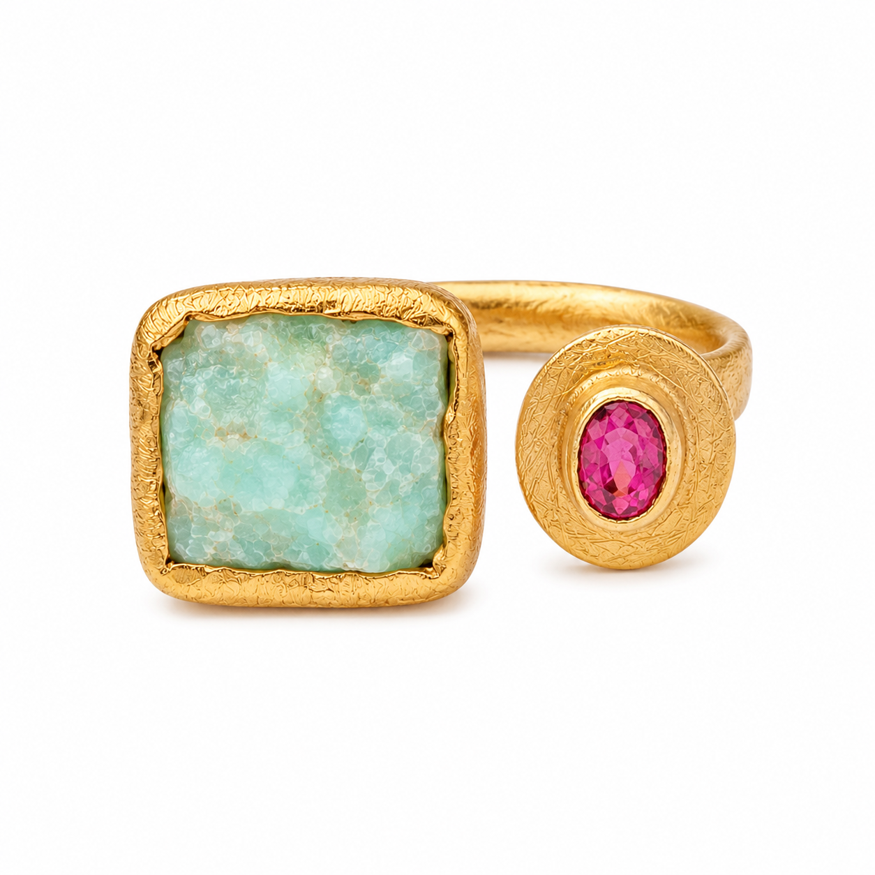 Bague Éclipse - Crisoprase & Tourmaline rose