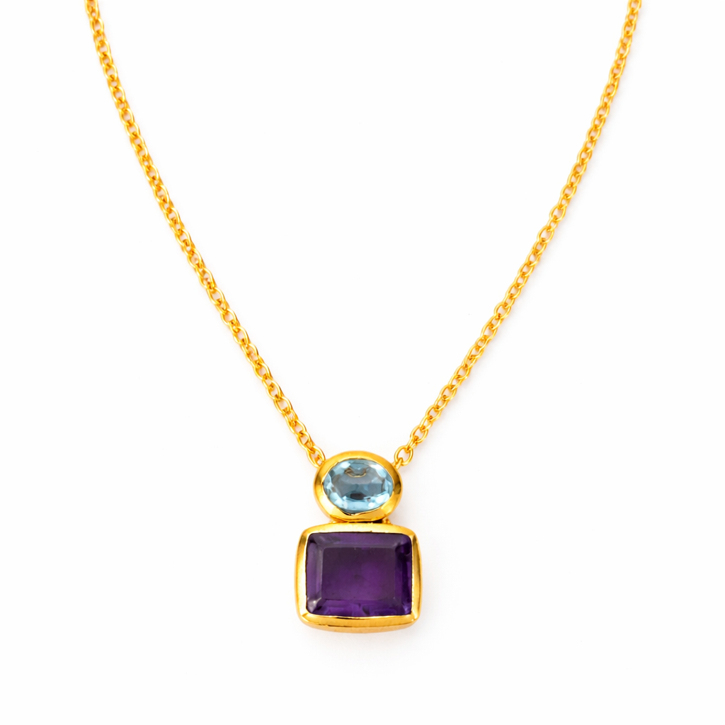Collier ÉCLAT-DUO — Améthyste & Topaze Bleu