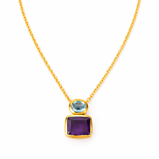 Collar ÉCLAT-DUO — Améthyste & Topaze Bleu