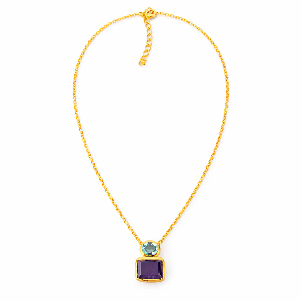 Collier ÉCLAT-DUO — Améthyste & Topaze Bleu