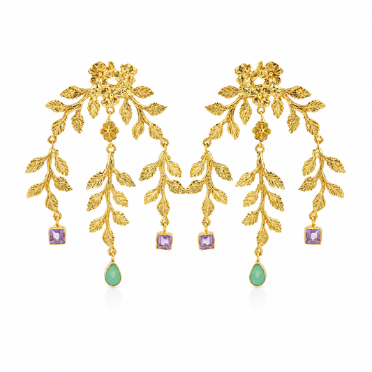 Boucles d’oreilles Babylone - Chrysoprase & amethystes