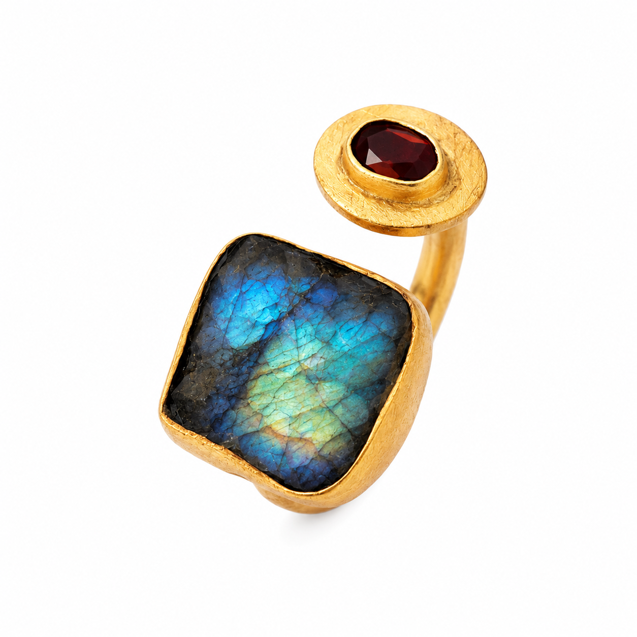 Bague Éclipse - Labradorite & Grenat