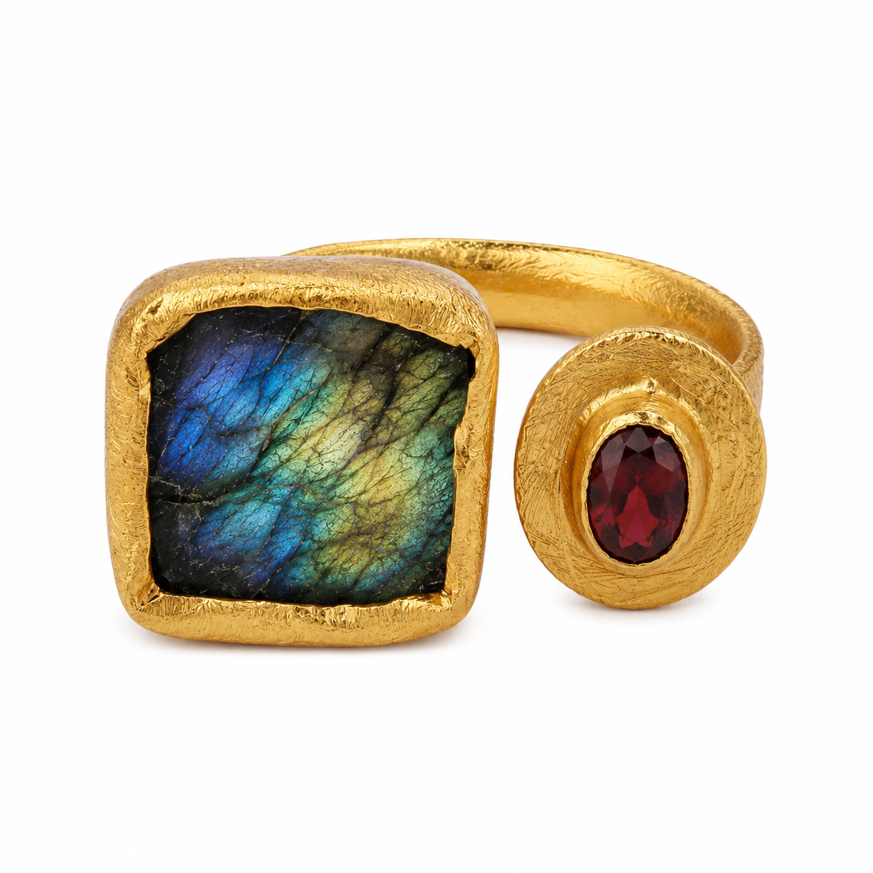 Bague Éclipse - Labradorite & Grenat