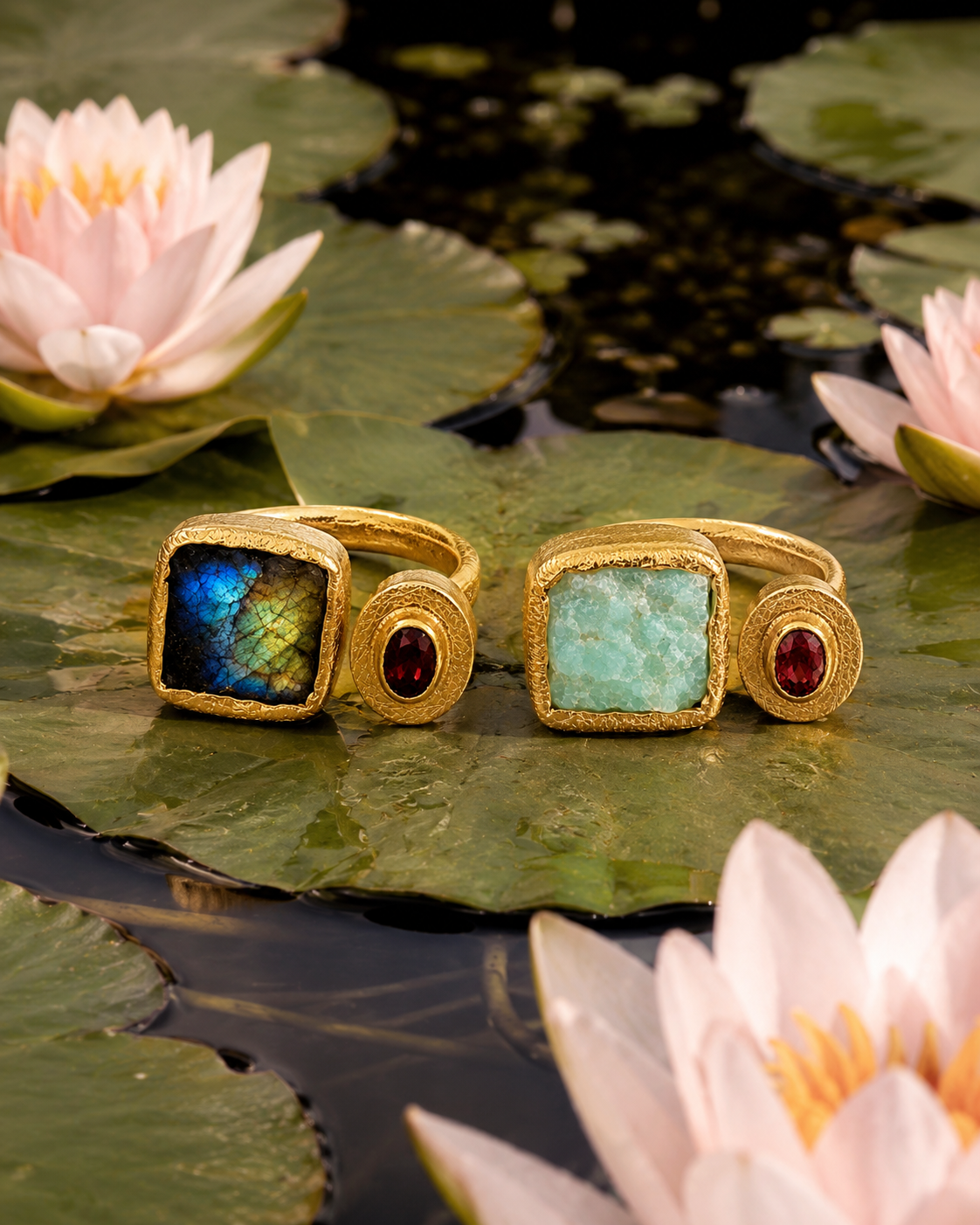 Bague Éclipse - Crisoprase & Tourmaline rose