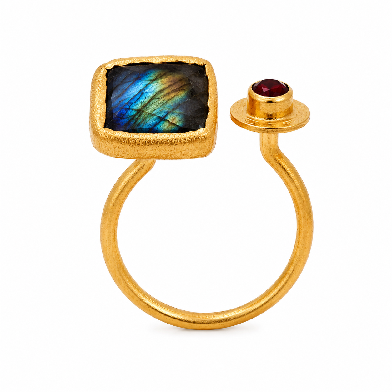 Bague Éclipse - Labradorite & Grenat