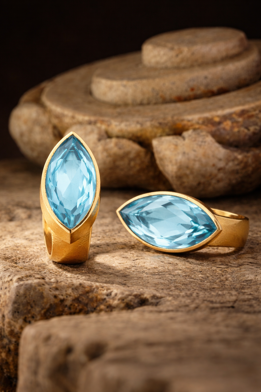Bague Marquise - Topaze bleu