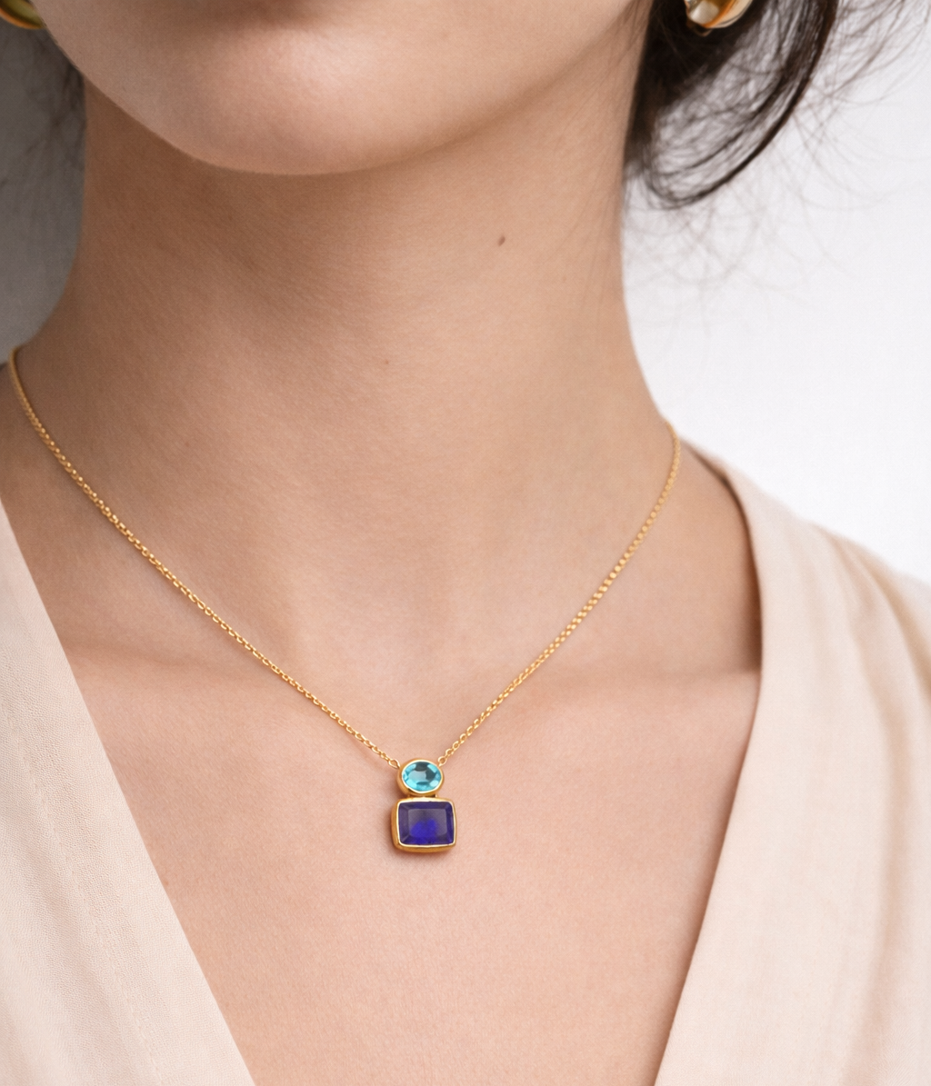 Collier ÉCLAT-DUO — Améthyste & Topaze Bleu