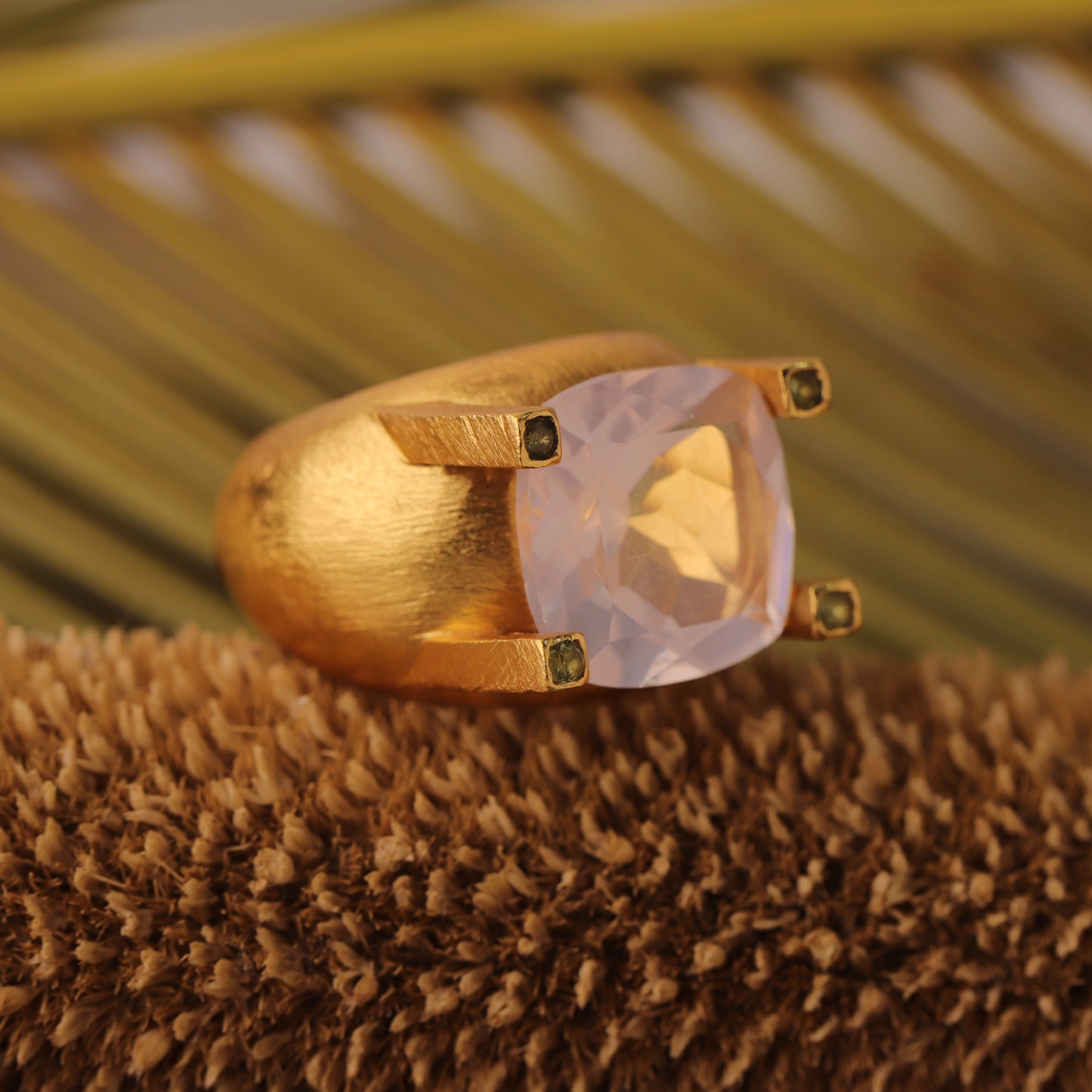 Bague Harmonie – Quartz Rose & Péridots